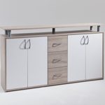 Cavadore Design Sideboard Porto / Moderne Kommode in Eiche sägerau foliert / Mit 4 Türen und 3 Schubladen Weiß / 150 x 85 x 35cm (B x H x T)