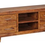 FineBuy Lowboard Massivholz Sheesham Kommode 135 cm TV-Board Ablage-Fach Landhaus-Stil 4 Schubladen 2 Fächer Unikat Echt-Holz Hifi-Rack 57 cm hoch Sideboard Deko Fernsehschrank offen Natur-Produkt