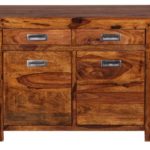 FineBuy Sideboard Massivholz Sheesham Kommode 90 cm 2 Schubladen 2 Türen Design Highboard Landhaus-Stil braun natur Echt-Holz Schubladenkommode Natur-Produkt Flur-Möbel Aufbewahrung Dielen-Möbel