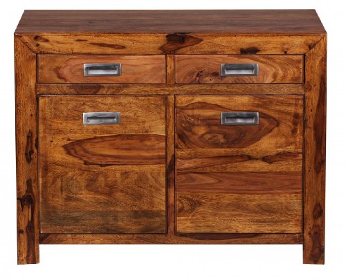 FineBuy Sideboard Massivholz Sheesham Kommode 90 cm 2 Schubladen 2 Türen Design Highboard Landhaus-Stil braun natur Echt-Holz Schubladenkommode Natur-Produkt Flur-Möbel Aufbewahrung Dielen-Möbel