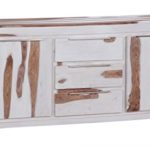 FineBuy Sideboard Massivholz Sheesham White Wash Finish 150 x 45 x 90 cm 2 Türen 3 Schubläden