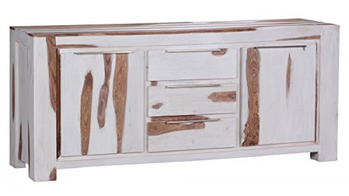 FineBuy Sideboard Massivholz Sheesham White Wash Finish 150 x 45 x 90 cm 2 Türen 3 Schubläden