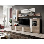 JUSThome ALEPPI Wohnwand Anbauwand Schrankwand (HxBxT): 190x240x45 cm Trüffel Eiche / Weiß Hochglanz