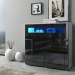 Kommode GRETA Sideboard Highboard mit Türen Hochglanz !!! Mit LED !!!