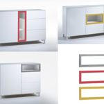 Kommode Sideboard Anrichte Hochglanz Weiß mit Rahmen in Rot Gelb Grau Glasplatte