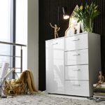 Schubladen Kommode Sideboard Anrichte MARBELLA in Hochglanz Weiß - Made in Germany direkt vom Hersteller- Höhe 91cm, Breite 88cm, Tiefe 32cm