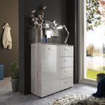 Schubladen Kommode Sideboard Anrichte MARBELLA in Sandeiche mit Hochglanz Weiß Fronten - Made in Germany - Höhe 91cm, Breite 88cm, Tiefe 32cm