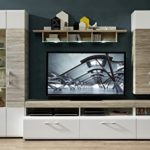 Stella Trading 1K99WH80 TV-Wohnlösung inklusiv LED Beleuchtung Set 5-teilig, Holz, weiß, 330 x 52 x 209 cm