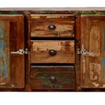 The Wood Times Sideboard Wohnzimmerschrank Massiv Vintage Look Rollbar, Recyceltes Massiv Holz, BxHxT 151x93x43 cm