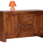 WOHNLING, WL1.201, Sideboard Massivholz Sheesham Kommode 118 cm 3 Schubladen 2 Türen Design Highboard Landhaus-Stil braun