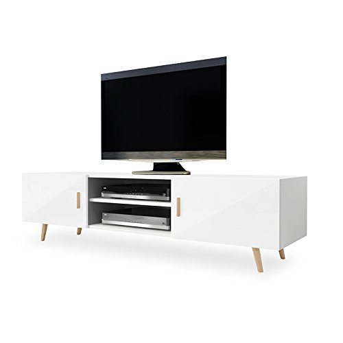 Tv Schrank Lowboard Sideboard Tisch Möbel Board Rivano II - (Weiß Matt / Weiß Hochglanz)