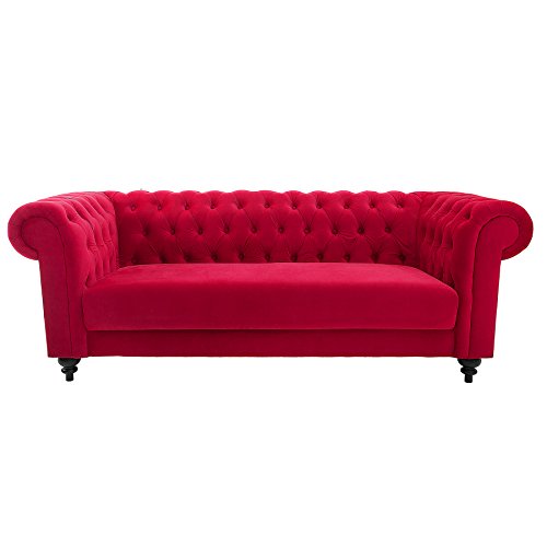 Edles Sofa CHESTERFIELD 200cm rot 2er Couch Zweisitzer Barock Englisch mit Ziersteppung Samt