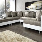 Großes Design Sofa LOFT XXL weiß grau Strukturstoff inklusive Hocker