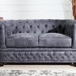 Edles Chesterfield 2er Sofa Antik grau Knopfheftung Chesterfield Design Couch