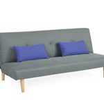 Sofa für Büro Schlafsofa klappbar Grau und 2 Blaue Kissen