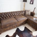 Edles Chesterfield Ecksofa im Antik Look Ottomane rechts Eckcouch Sofa braun Wohnzimmer Couch