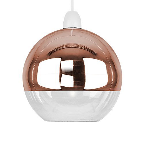 MiniSun – Kleiner moderner und zweifarbiger Lampenschirm mit kupferfarbigem Finish aus Glas im „Mini Arco“ Stil mit Retro Kuppel Design – für Hänge- und Pendelleuchte