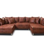 Wohnlandschaft Sofa Couch Ecksofa Eckcouch in Mikrofaser Vintage braun Minsk XXL