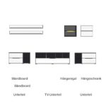 7-tlg Wohnwand in Hochglanz weiß/grau mit Akustik-Fächern und LED-Beleuchtung, Gesamtmaß B/H/T ca. 324/170/51 cm