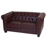 Luxus 2er Sofa Loungesofa Couch Chesterfield Kunstleder ~ eckige Füße, rot-braun