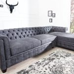 Edles Chesterfield Ecksofa grau im Antik Look Ottomane rechts Eckcouch Wohnzimmer Couch