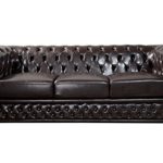 Edles Chesterfield 3er Sofa dark coffee m. Nietenbesatz