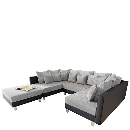 Big Ecksofa Claudia, XXL Eckcouch mit Schlaffunktion und Polsterhocker, Design U-Form Couch, Modernes Big Ecksofa, Wohnlandschaft (Soft 011 + Lawa 05)