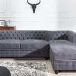Edles Chesterfield Ecksofa grau im Antik Look Ottomane rechts Eckcouch Wohnzimmer Couch