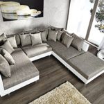 Großes Design Sofa LOFT XXL weiß grau Strukturstoff inklusive Hocker