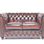 Original Chesterfield Sofa - 2 Sitzer - Vollständig Handgewaschenes Leder - Antik Braun