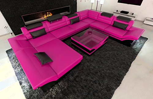 Design Wohnlandschaft Enzo XXL pink - schwarz