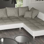 Sofa Polsterecke Vivara Weiß/ Strukturstoff Grau - Ecksofa von Jalano Wohnlandschaft U-Form Couch Garnitur mit Kissen