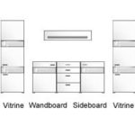 Wohnwand in weiß Hochglanz u. weiß glänzend mit 2 Vitrinen B: je 60 cm, 1 Wandboard B: 180 cm und 1 Sideboard B: 180 cm
