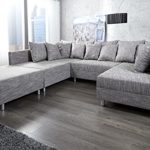 Design Sofa LOFT XXL mit Hocker Strukturstoff anthrazit