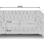 Chesterfield Sofa Couch Stoff Samt 3 Sitzer 2 Sitzer Sessel 1 Sitzer Designer Möbel Emma (2-Sitzer, Silber-Grau)