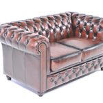 Original Chesterfield Sofa - 2 Sitzer - Vollständig Handgewaschenes Leder - Antik Braun