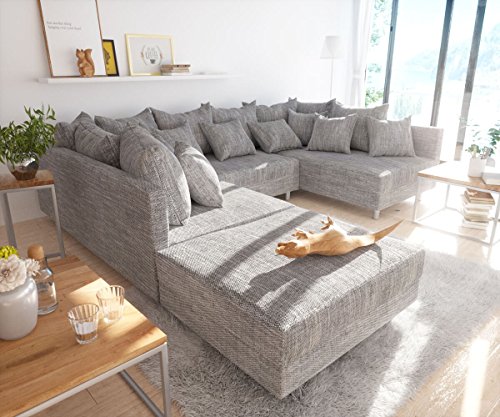 Couch Clovis modular - Ecksofa, Sofa, Wohnlandschaft & Modulsofa (Hellgrau, Sofa mit Hocker)