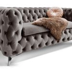 Chesterfield Sofa Couch Stoff Samt 3 Sitzer 2 Sitzer Sessel 1 Sitzer Designer Möbel Emma (2-Sitzer, Silber-Grau)