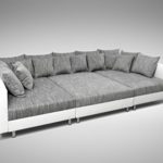 Sofa Couch Ecksofa Eckcouch in weiss / hellgrau Eckcouch mit Hocker - Minsk XXL