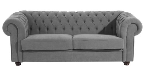Max Winzer 2551-3880-2051714 Sofa London im Chesterfield Look, 3 Sitzer 2-geteilt, flauschiges Flachgewebe anthrazit