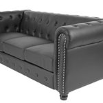 Luxus 3er Sofa Loungesofa Couch Chesterfield Kunstleder ~ runde Füße, schwarz