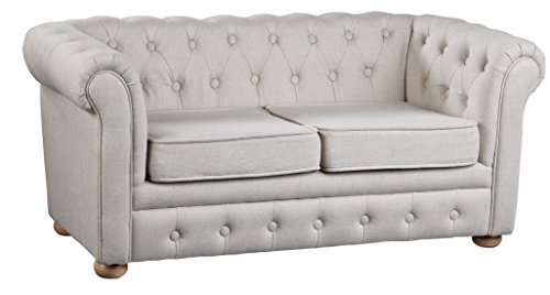 Kids Concept- Sofa Couch Chesterfield Kinderzimmer Leinen & Holzmöbel- 92x56x61cm, Beige