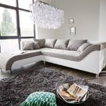 Couch Cadiz Weiss Hellgrau 261x204 Ottomane Links Kedernaht Ecksofa