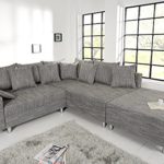 Design Ecksofa mit Hocker LOFT Strukturstoff grau Federkern Sofa Ottomane beidseitig aufbaubar