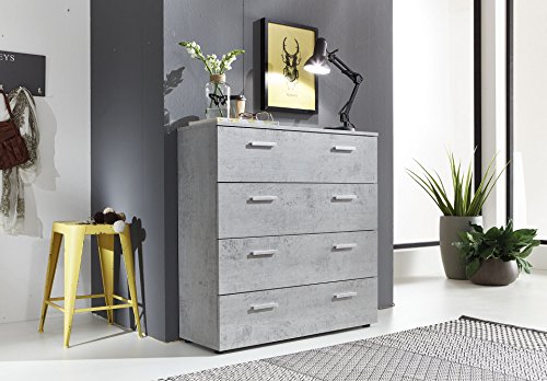 Beton Schubkasten Kommode Schubladen Sideboard MARBELLA in Betonoptik - Made in Germany - Höhe 91cm, Breite 88cm, Tiefe 32cm