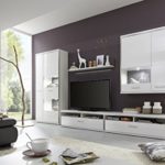Dreams4Home Wohnkombination 'Lecce IV' weiß Hochglanz Nachbildung, 5-teilig, optional mit Beleuchtung, Schrank, TV-Schrank, TV Element, Wohnwand, Wohnelement, Wohnzimmer, Regalwand, Highboard, Vitrine, Energieeffizienz A+