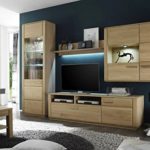 Dreams4Home Wohnkombination 'Yascha III' 4-teilig, Eiche Bianco massiv, optional mit Beleuchtung, Schrank, TV-Schrank, TV Element, Wohnwand, Wohnelement, Wohnzimmer, Regalwand, Highboard, Vitrine