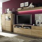 Dreams4Home Wohnkombination 'Yascha VI' 3-teilig, Eiche Bianco massiv, optional mit Beleuchtung, Schrank, TV-Schrank, TV Element, Wohnwand, Wohnelement, Wohnzimmer, Regalwand, Highboard, Vitrine