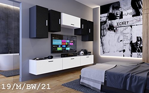 FUTURE 19 Wohnwand Anbauwand Möbel Zimmer Schrank TV-Schrank Mediamöbel Matt Weiß Schwarz Sonoma LED RGB Beleuchtung