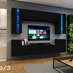 FUTURE 24 Wohnwand Anbauwand Wand Schrank Möbel Wohnzimmer Wohnzimmerschrank Möbelset Matt Weiß Schwarz Sonoma LED RGB Beleuchtung